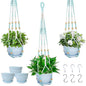 Macrame Plant Hanger with Pot, 3 Set Hanging Planters for Indoor Plants, Handmade Cotton Rope Boho Home Decor, Idea Gift for Anyone, Includes Plant Holders, Pots, Plates and Hooks (Mixed Color-2)