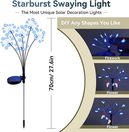 Solar Garden Lights 2 Pack Waterproof Swaying Starburst Light Solar Outdoor Lights for Yard Patio Walkway Pathway Party Wedding Decoration, Unique Gifts for Women, Blue