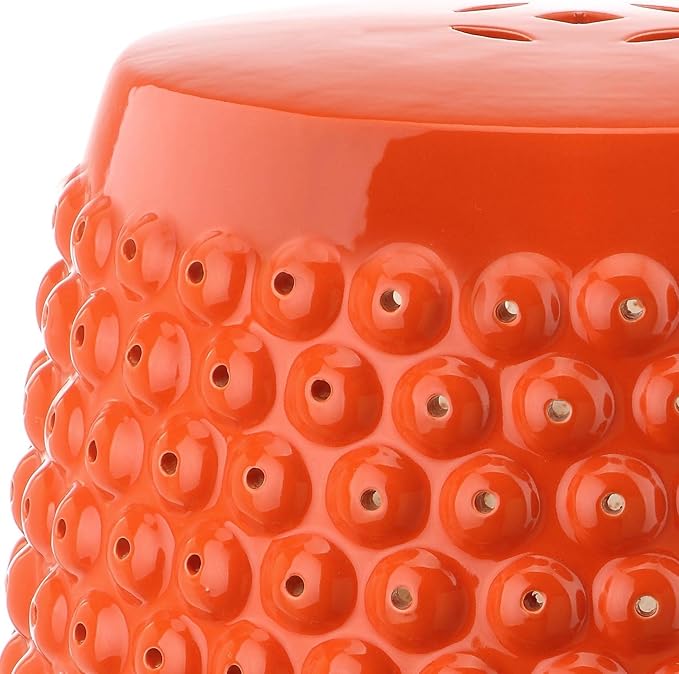 Decorative Garden Stool in Orange Ceramic, 18-Inch Tall Accent Seat
