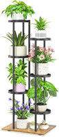 iDavosic.ly 6 Tier Plant Stand Indoor Outdoor, Tiered Corner Multiple Flower Pot Holder Shelf, Metal 44 Inch Tall Display Rack for Patio Porch Living Room Garden Balcony, Modern Black & Rustic Brown