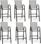 HOMREST Outdoor Bar Height Stools Set of 6,High Back Patio Chairs with Armrests,Textilene Chairs with Breathable Fabric & Metal Frame for All Weather,Light Grey