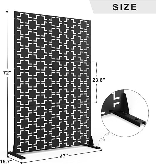 Decorative Fences: Black Metal Freestanding Privacy Screen, 47 x 72 Inch