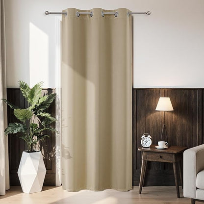 Joydeco Blackout Door Curtain for Doorway Privacy 80 Inches Long, Grommet Closet Curtain for Open Closet, Room Divider for Bedroom Living Room (Light Beige, 32Wx80L, 1 Panel)