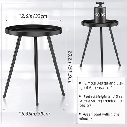 End Table: Round Black Metal Side Table, Mid-Century Style, 23-Inch Height