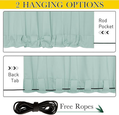 NICETOWN 2 Panels Waterproof Outdoor Curtains Fixed Grommet & Back Tab on Top & Bottom, Thermal Insulated Keep Rain & Sun Out Privacy Windproof Outdoor Draperies with Rope, W52 x L72, Aqua Blue