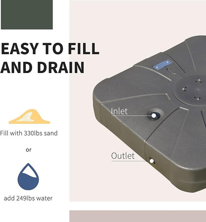 Outsunny Square Cantilever Patio Umbrella Base with 4 Wheels for Easy Moving, Heavy Duty Umbrella Stand Weight, 330 lb Capacity Sand or 249 lb Capacity Water, Coffee