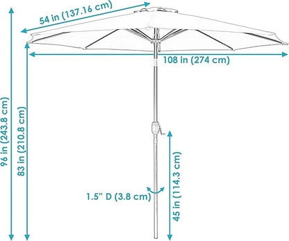 Sunnydaze Outdoor Patio Umbrella - Polyester Table Market Umbrella with Push-Button Tilt and Crank - 8 Sturdy Ribs - Green - 9ft