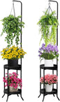 2Pcs Hanging Plant Stand Indoor Outdoor, Space-Saving Corner Metal Plant Shelf 3 Potted Flower Pot Stand, 2 Tier 61" Tall Modern Planter Holder for Patio Garden Balcony Living Room Bedroom