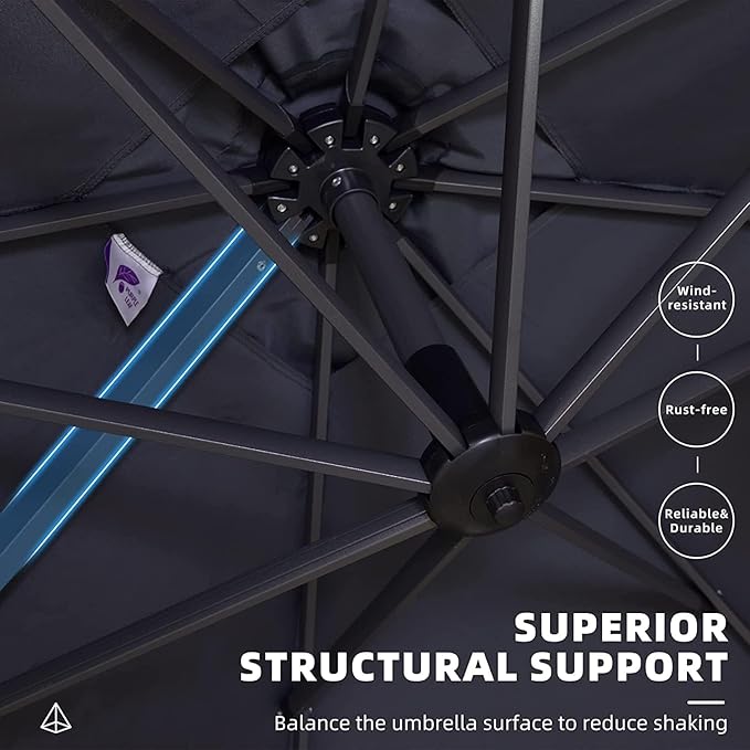 PURPLE LEAF 9' X 11.5' Patio Umbrella with Base Rectangle Cantilever Umbrella Outdoor Offset Umbrella with 360-degree Rotation for Garden Deck Pool Patio Light Grey