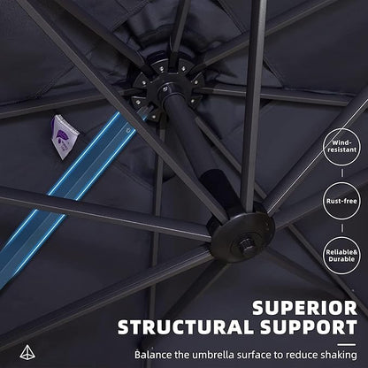 PURPLE LEAF 10' X 13' Patio Umbrella with Base Outdoor Cantilever Rectangle Offset Umbrella with 360-degree Rotation for Garden Deck Pool Patio Light Grey