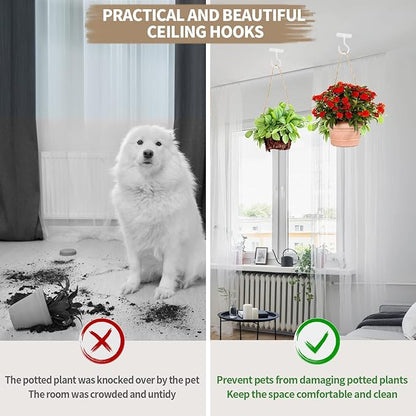 Ceiling Hooks for Hanging Plants 2pack 2.5inch Wall Mount Plant Hooks Meatl Plant Hanger Indoor for Hanging Lanterns, Bird Feeder, Flower Basket, Home Decor Indoor & Outdoor (White)