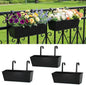 3 Pack Metal Railing Planters, 16 Inch Large Rectangular Hanging Flower Pots with Detachable Hooks & Drainage Holes, Fits Rails up to 2.5", Galvanized Iron Window Box for Balcony Garden - Black