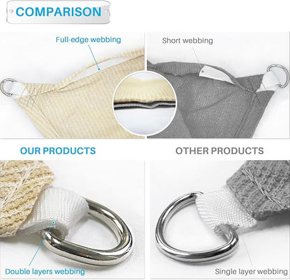 Patio Paradise 24' x 24' x 23'10" Sun Shade Sail Triangle Canopy, Permeable Shade Cloth Fabric Sunlight Block Patio Cover HDPE Deck Awning for Outdoor Backyard Pergolas Roof Shading, Beige