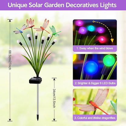 Solar Garden Lights Outdoor - 4 Pack Dragonfly Solar Swaying Light, Sway by Wind, Firefly Lights Outdoor Yard Patio Pathway Decoration, High Flexibility Iron Wire & Heavy Bulb Base(Multicolor)
