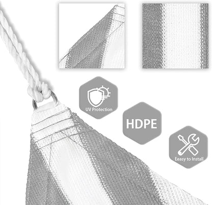 Patio Paradise 19' x 19' x 19' Sun Shade Sail Triangle Canopy Shade Cloth Fabric Sunlight Block Patio Pergola Cover HDPE Deck Awning for Outdoor Backyard Roof Shading, Gray White Strip