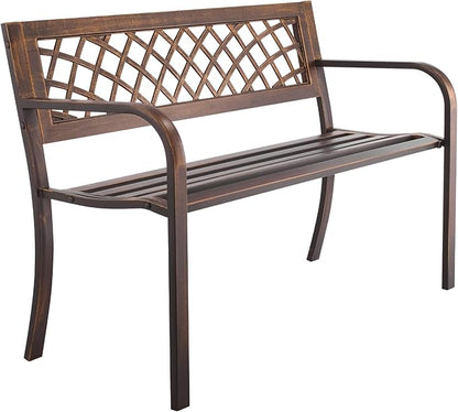 VEVOR Outdoor Bench, 46 inch, Carbon Steel Metal Frame with PVC Mesh Pattern Backrest and Round Edge Armrests, Weatherproof Outside Bench for Patio, Garden, Park, Yard, Front Porch, Antique Bronze
