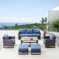 Belord 6 Piece Outdoor Furniture Patio Wicker Sofa Set, Oversize Outdoor Dining Chairs with Rattan Ottomans, Conversation Sets Patio Furniture Come with Removable Washable Cushion Blue, Brown