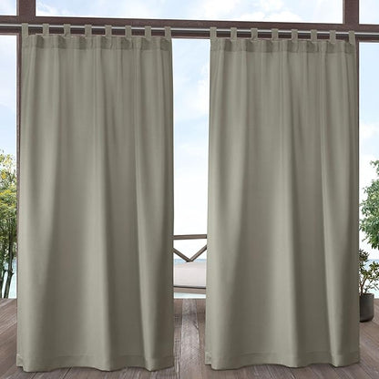 Exclusive Home Cabana Solid Indoor/Outdoor Light Filtering Hook-and-Loop Tab Top Curtain Panel, 54"x84", Taupe, Set of 2