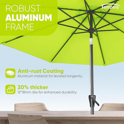Tempera Patio Market Outdoor Table Umbrella with Auto Tilt and Crank, Large Sun Umbrella with Sturdy Pole & Fade Resistant Canopy, Easy to Set