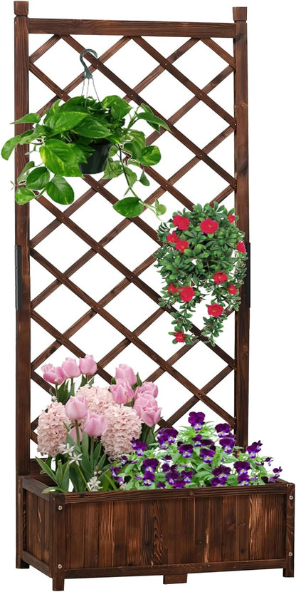Anraja Raised Garden Bed with Trellis Wooden Planter Box Outdoor Wood Privacy Screen for Climbing Plant Planting Flower Patio Tomato Vegetable Herb Balcony Porch 29.5" L x 17.0" W x 67.0" H
