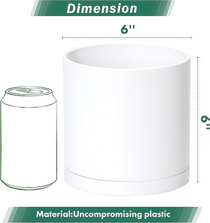 Planter Pots, Set of 2 Matte White Plastic with 6-Inch Modern Design