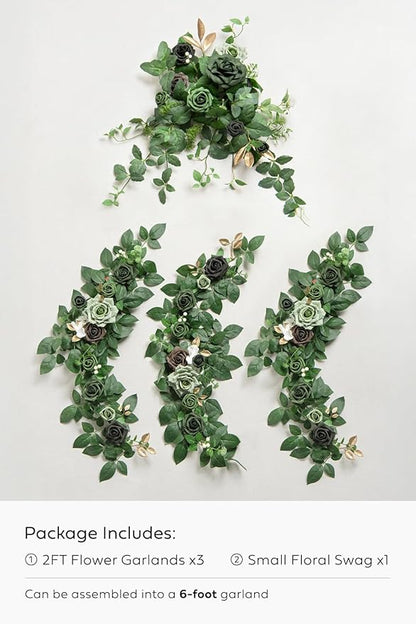 Artificial Flower Garland, 6 ft Eucalyptus Runner in White and Olive