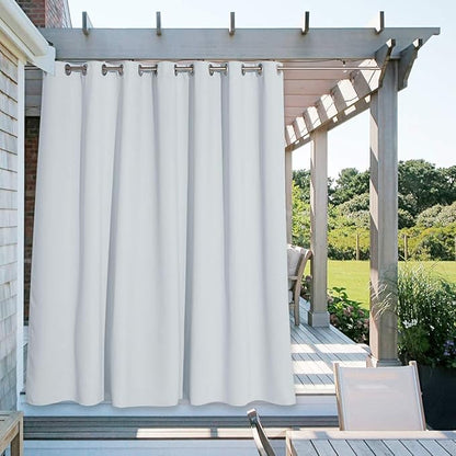 NICETOWN Outdoor Privacy Curtain for Patio Waterproof, Thermal Insulated Sun Block Rustproof Grommet Drape for Balcony/Cabana, Privacy Curtain Room Divider, Greyish White, 1 Panel, 100" W by 95" L