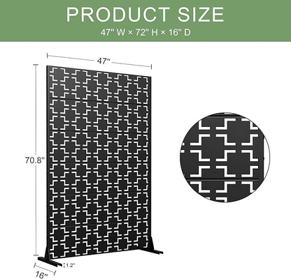 Casaphoria Metal Privacy Screen Outdoor, 72" H x 47" W Freestanding Decorative Privacy Screen for Patio Deck Balcony Garden with Stable Base, Black-Square