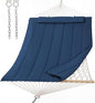 SUNCREAT Hammocks Outdoor Double Hammock with Hardwood Spreader Bar, Heavy Duty Cotton Rope Hammock with Polyester Pad, Dark Blue