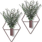 Jexine 8 Pcs Hanging Planters with Artificial Eucalyptus Metal Hanging Vase Indoor Plants Holder Modern Geometric Boho Bathroom Wall Decor for Living Room Home Office, Bronze