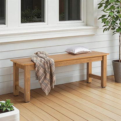 ONBRILL Outdoor Benches Weatherproof, 2-Person Poly Lumber Garden Bench, All-Weather Patio Bench Will not Rot and Fade for Garden, Porch, Backyard and Park, Easy Installation, Teak