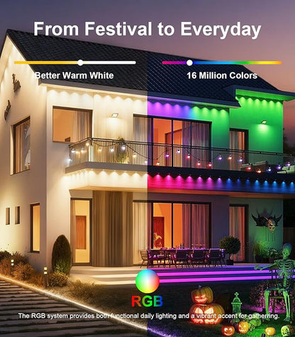 200FT Permanent Outdoor Lights for House, 2025 Smart RGB LED Outside Eaves Lights with APP Remote Control, IP67 Waterproof Outdoor Lighting Decor for Christmas Holiday, Halloween, Roof, Party, Daily