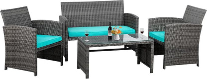 4 Piece Patio Ratten Set Outdoor Furniture Set Wicker Conversation Set - Image 7