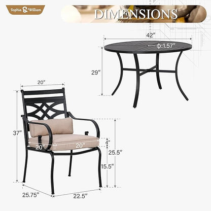Sophia and William Outdoor Patio Dining Set for 4, Outdoor Table and Chairs, Removable Seat Cushions, Black 42" Round Patio Dining Table