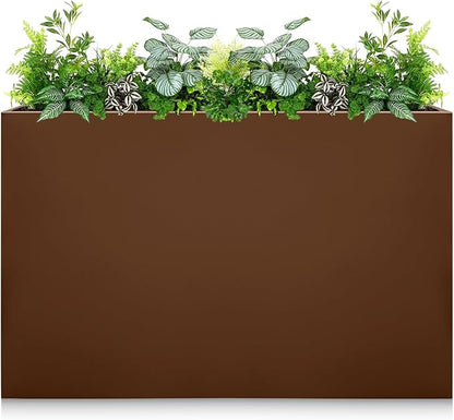 Galvanized Steel Planter Box-No Installation Required Metal Rectangular Block Long Box Planter Modern Outdoor Planters All-Weather Use with Drainage Holes for Patio/Porch, 36×24×12IN（Brown）