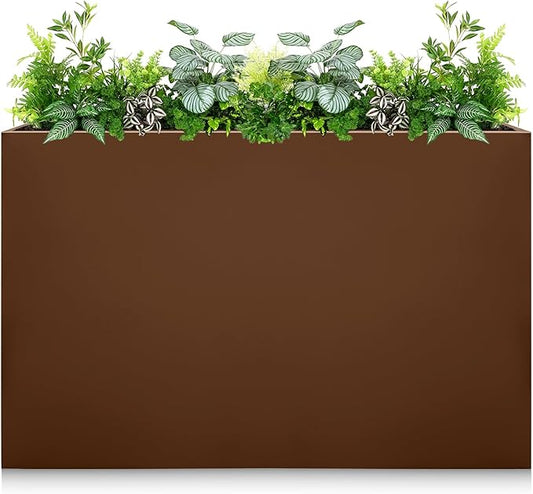 Galvanized Steel Planter Box-No Installation Required Metal Rectangular Block Long Box Planter Modern Outdoor Planters All-Weather Use with Drainage Holes for Patio/Porch, 36×24×12IN（Brown）