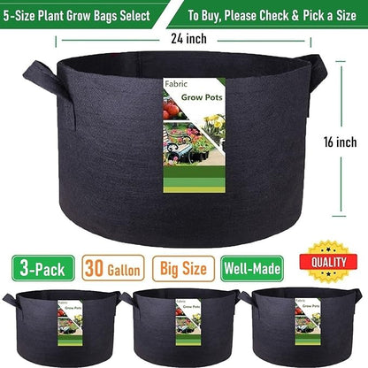 3-Pack 30 Gallon Thickened Plant Grow Bags Large (24x16 in) Heavy Duty Garden Bag Fabric Plant Pots for Tomato,Potato Planter,Flower Pots,Herbs Veggies Planting,Barrel Planter,Leaf Bag,Yard Waste Bags
