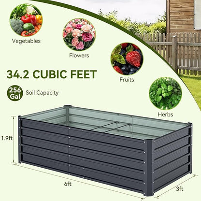 Ohuhu 6x3x1.9FT Metal Raised Garden Bed Outdoor, Reinforced Galvanized Steel Rustproof Planter Box, 100% Non-Toxic, 256 Gal Large Capacity Heavy Duty Raised Beds for Growing Vegetables Flowers Herbs