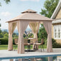 AOXUN Outdoor Gazebo for Patio 8x8 Metal Frame Canopy with Double Roofs Heavy Duty Party Tent and Shelter with Mosquito Netting and Privacy Screen for Backyard, Lawn, Garden, Deck (Khaki)