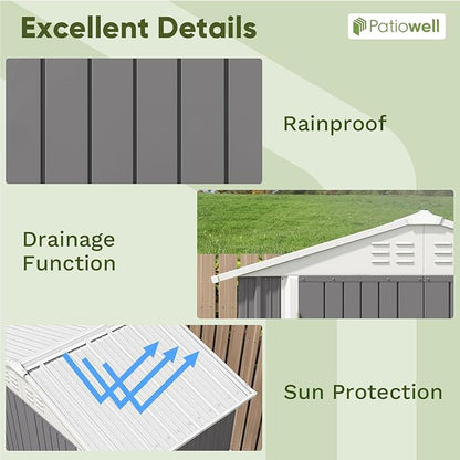 Patiowell 6x4 FT Outdoor Storage Shed, Water-Resistance Metal Outdoor Sheds with Vents & Lock, Garden Shed of Galvanized Steel for Lawn, Patio, Backyard Garden Tools, Bikes, Gray