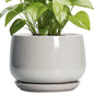 G EPGardening Ceramic Plant Pots - 9 Inch Ceramic Planters for Indoor Outdoor Plants, Modern Flower Pots with Drainage and Saucer, Round Planter, Garden Home Decor, Plant Lover Gifts, Light Grey
