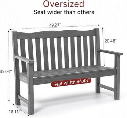 Stoog Outdoor Bench, 2-Person Garden Benches for Outdoors, Waterproof HIPS Patio Bench with 800 lbs Weight Capacity, Never Rot or Fade, Grey