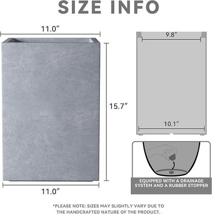 Kante 15.7" H Tall Rectangular Concrete Planters, Outdoor Indoor Lightweight Plant Pots with Drainage Hole and Rubber Plug, Modern Style for Home Garden Patio, Slate Gray