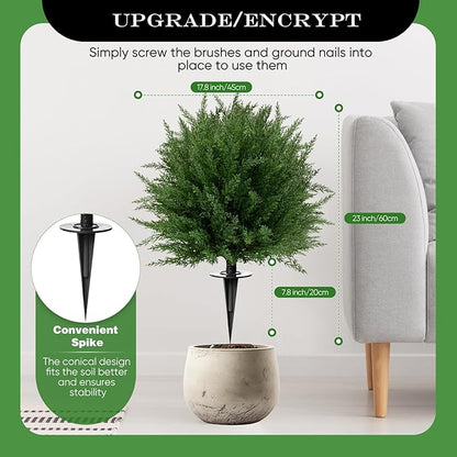 Artificial Topiary Bushes for Outdoors with Spike, Boxwood Ball Fake Shrubs UV Resistant Faux Plants for Indoor Outdoor Fall Thanksgiving Halloween Decor (Upgraded Artificial Topiary)
