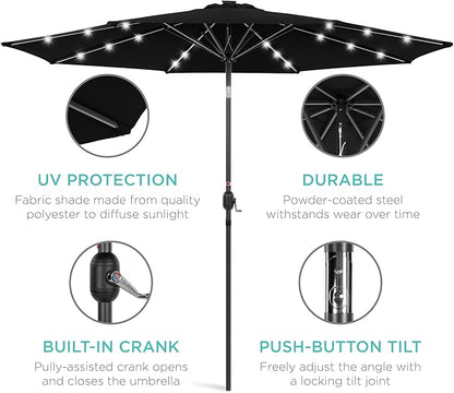 Best Choice Products 10ft Solar Polyester LED Lighted Patio Umbrella w/Tilt Adjustment and UV-Resistant Fabric