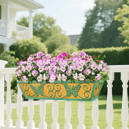 6 Pack 24 Inch Window Boxes Planters Railing Planter Box with Adjustable Brackets for Porch Fence Patio Balcony Hanging Flower Baskets with Woven Fabric for Outdoor Garden Decor - Green