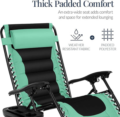 Best Choice Products Oversized Padded Zero Gravity Chair, Folding Outdoor Patio Recliner, XL Anti Gravity Lounger for Backyard w/Headrest, Cup Holder, Side Tray, Polyester Mesh - Green/Black