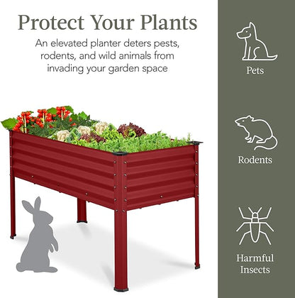 Best Choice Products 48x24x30in Galvanized Raised Garden Bed, Metal Elevated Planter Box, Vegetable Garden for Backyard, Patio, Balcony - Royal Red