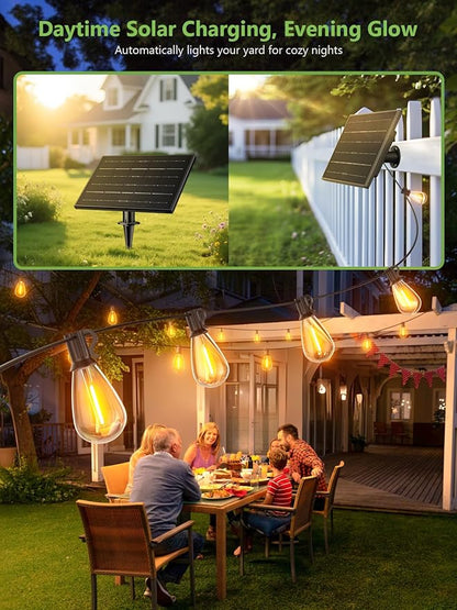 luckystyle 30FT Solar String Lights Outdoor Waterproof 2200K with Remote & USB Charging, 10+1 LED Shatterproof Bulbs, Dimmable & Timable, 3 Light Modes, Long Last for Garden,Patio, Backyard, Camping