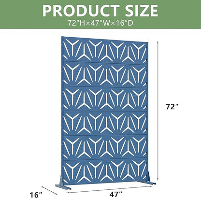 Casaphoria Metal Privacy Screen Outdoor, 72" H x 47" W Freestanding Decorative Privacy Screen for Patio Deck Balcony Garden with Stable Base, Blue-Star
